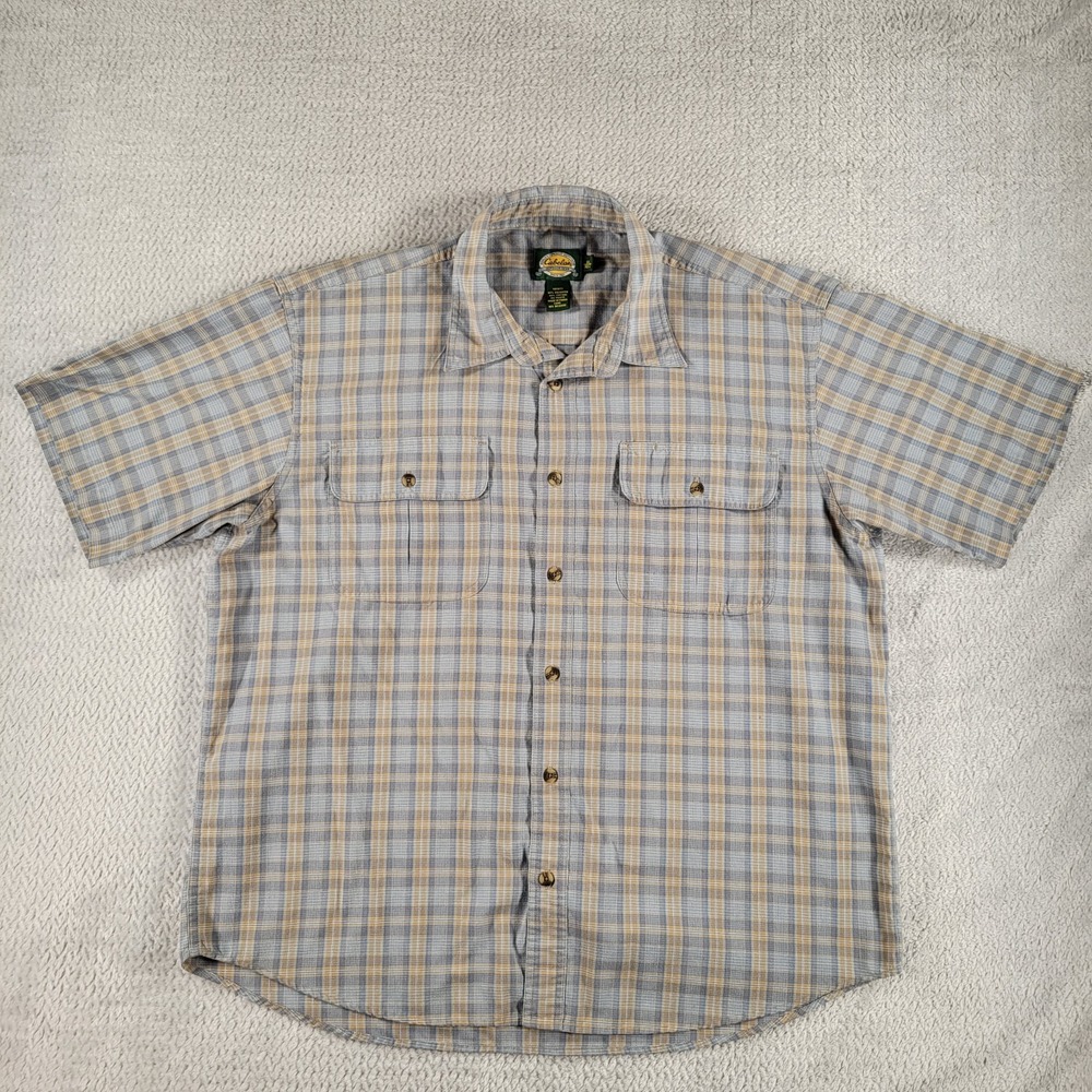 Cabela's blue plaid 2 pocket short sleeve dress shirt size XL